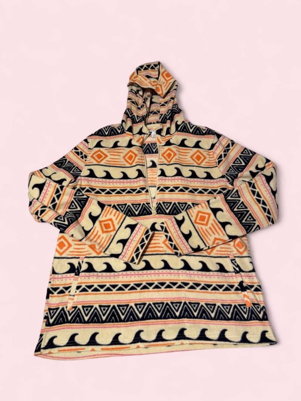 O'Neill Striped Hooded Pullover in Cream, Orange & Black
